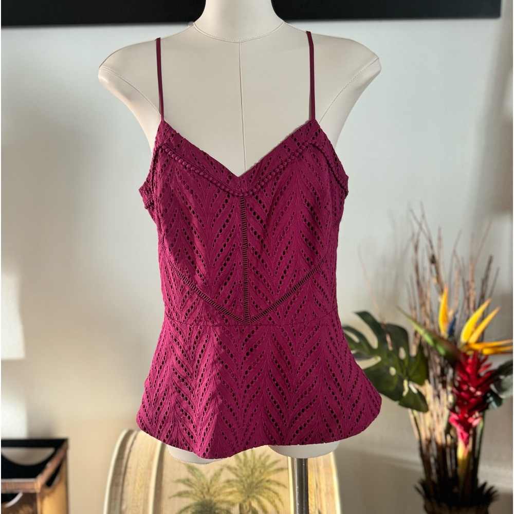 White House Black Market Eyelet Spaghetti Strap Peplum Top Size 2